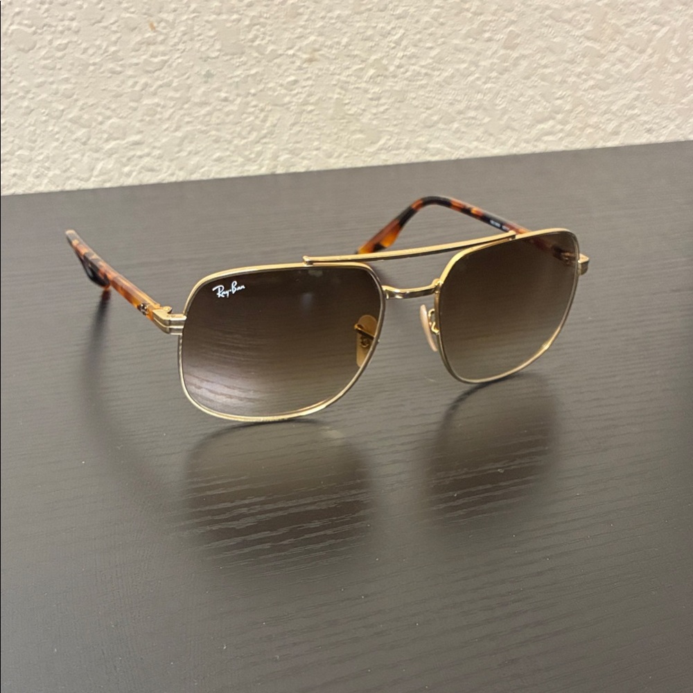 Ray-Ban Gold Frame Sunglasses with Brown Lenses